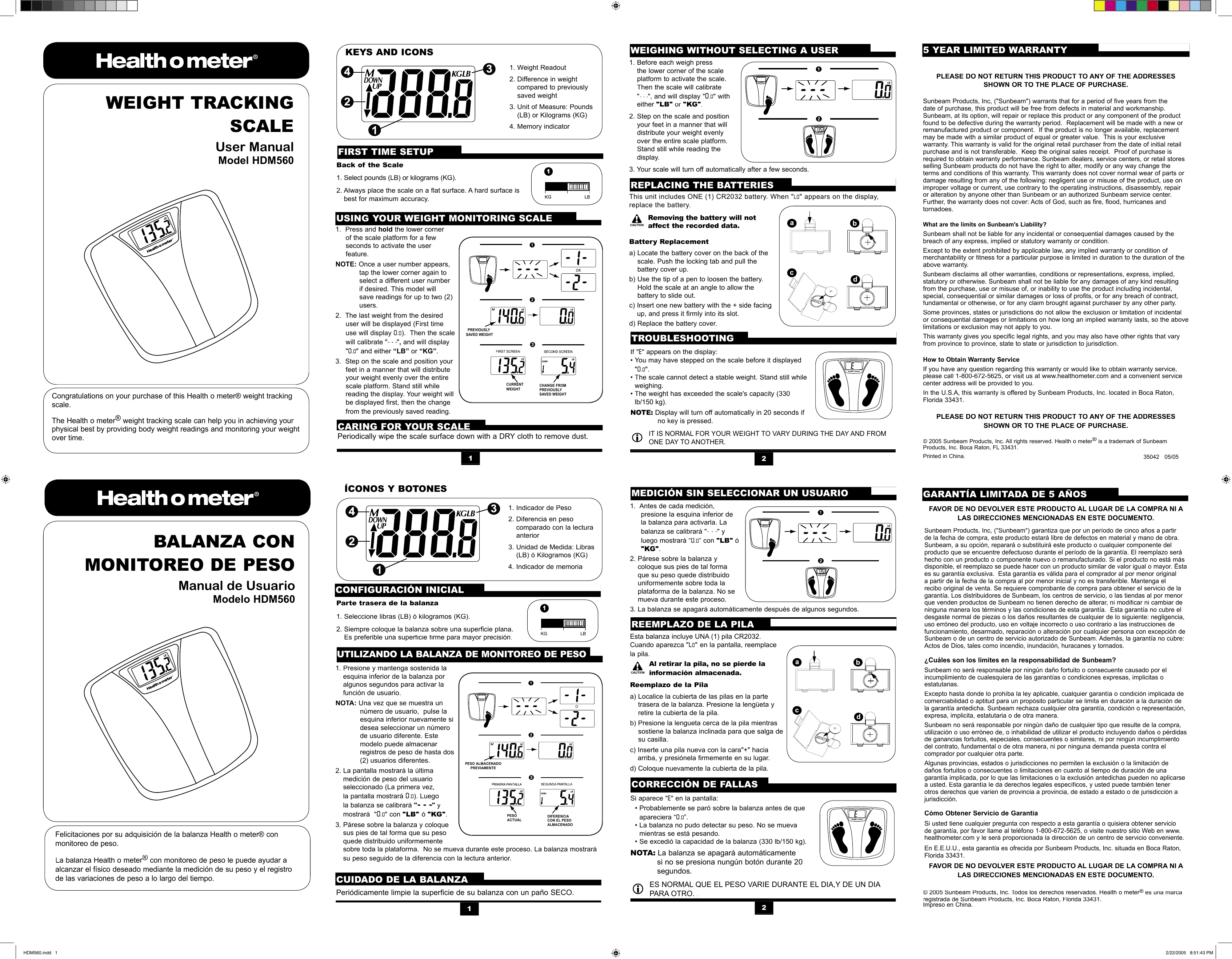 Page 1 of 1 - Health-O-Meter Health-O-Meter-Hdm560-05-Owner-S-Manual HDM560