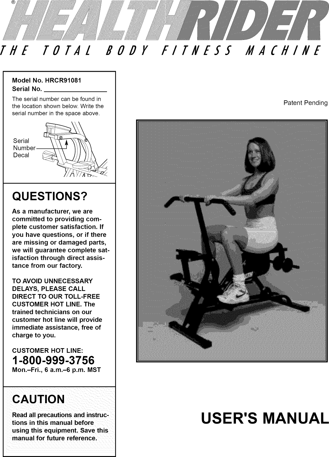 Page 1 of 12 - Healthrider HRCR91081 User Manual  TOTAL BODY FITNESS - Manuals And Guides 1309391L