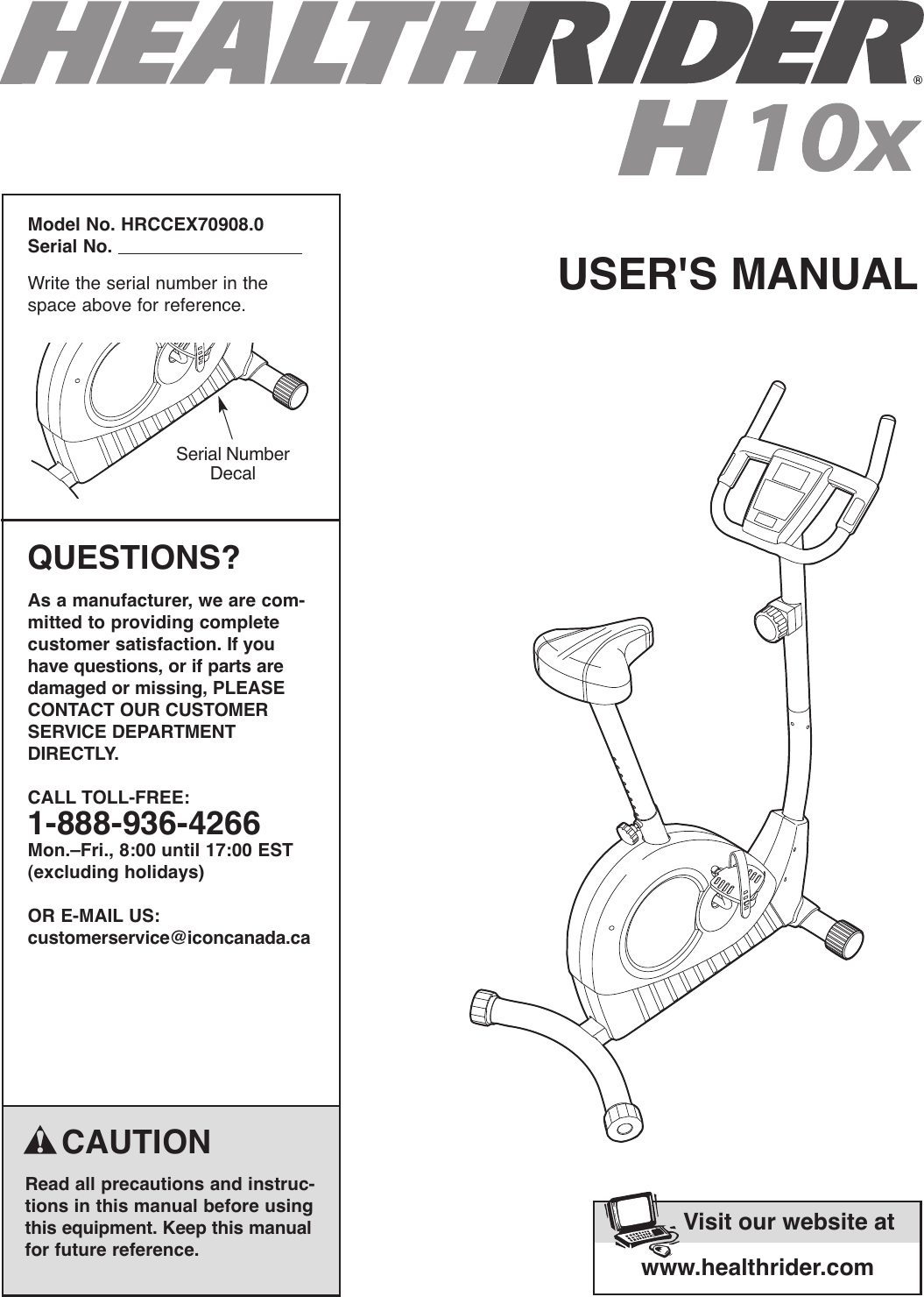 Healthrider Hrccex709080 Owners Manual *WLEX14821 204485