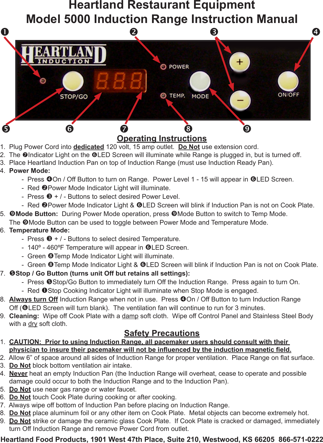 Heartland Food 00000005000 Commercial Induction Cooker User Manual