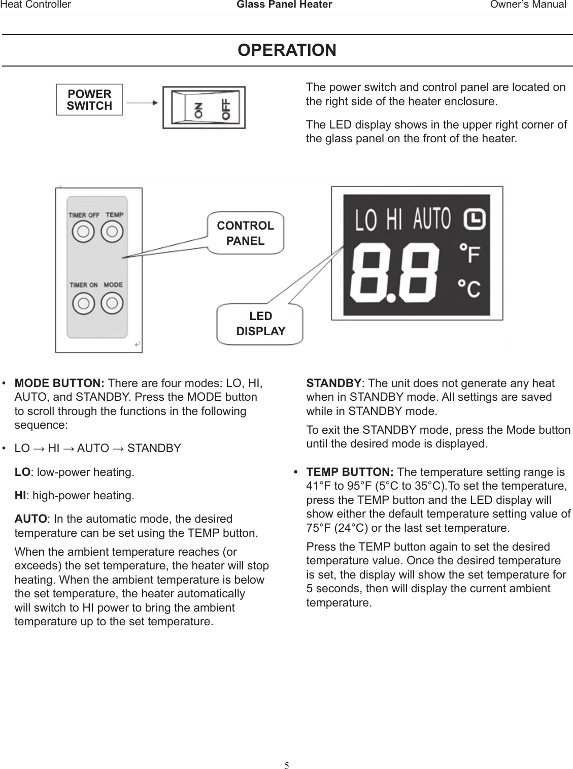 Page 5 of 8 - Heat-Controller Heat-Controller-Glass-Panel-Heater-Quick-Start-Guide