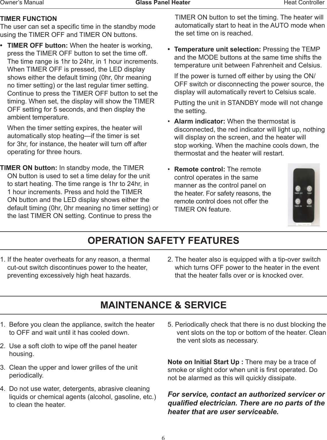 Page 6 of 8 - Heat-Controller Heat-Controller-Glass-Panel-Heater-Quick-Start-Guide