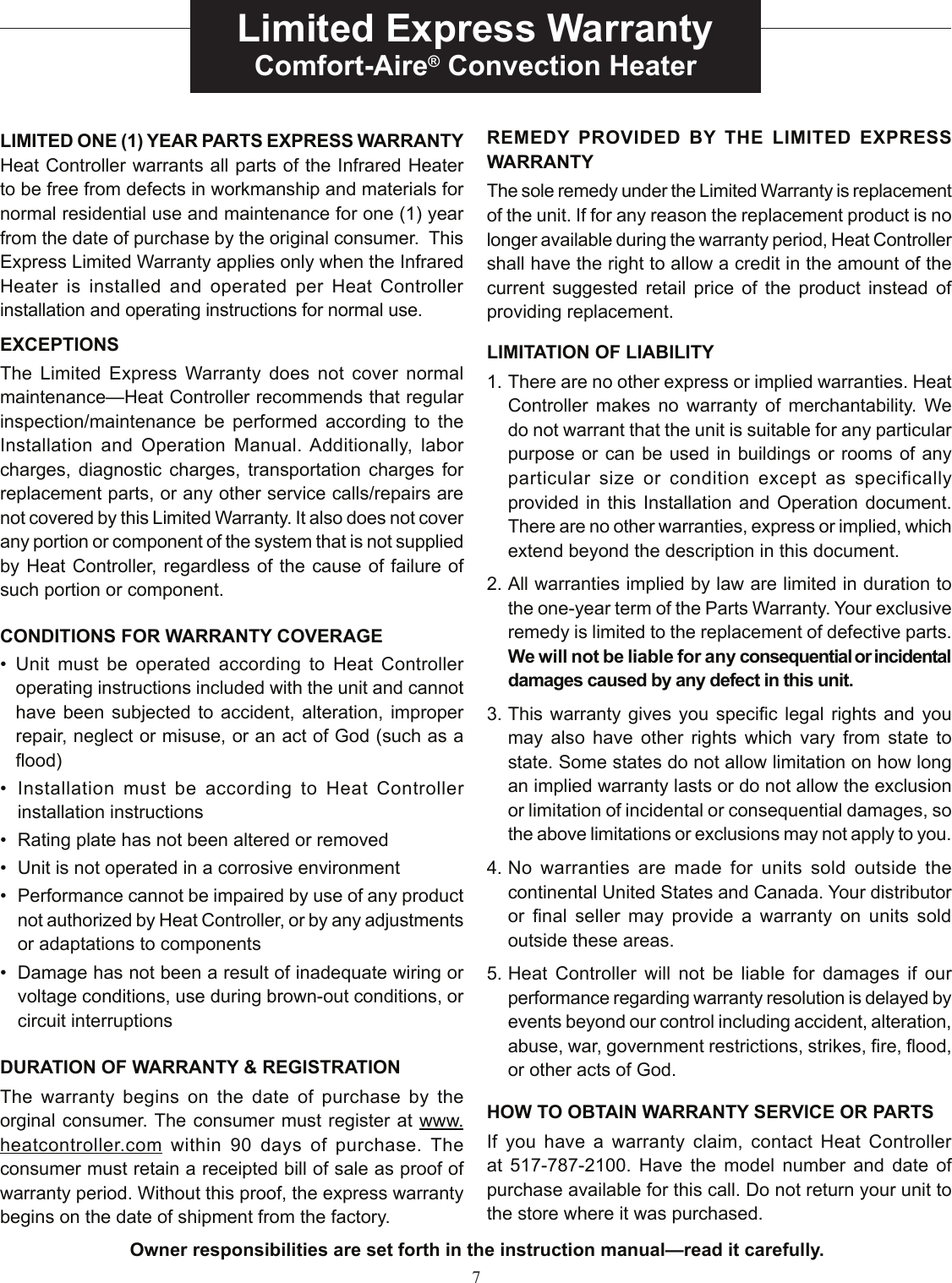 Page 7 of 8 - Heat-Controller Heat-Controller-Glass-Panel-Heater-Quick-Start-Guide