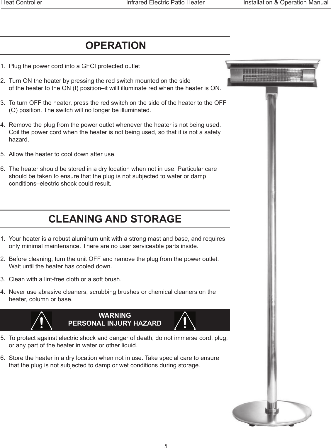 Page 5 of 8 - Heat-Controller Heat-Controller-Outdoor-Patio-Heater-Quick-Start-Guide