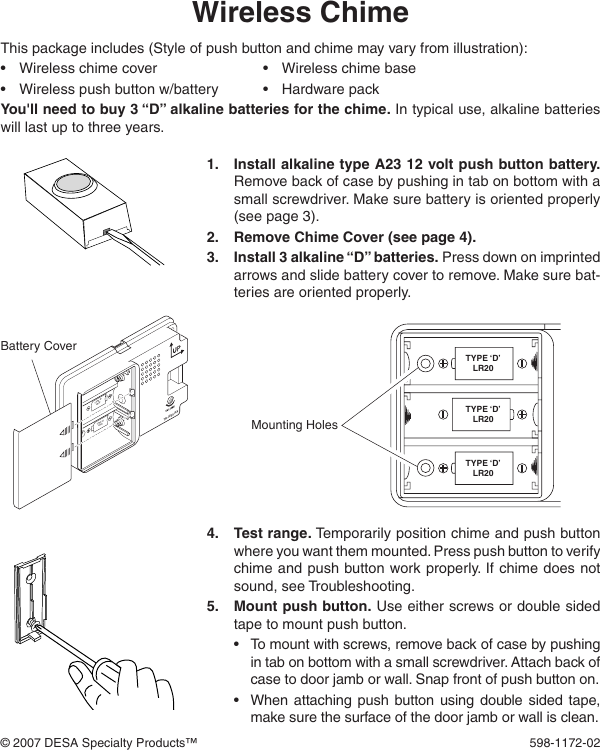 Heath Zenith 598 1172 02 Users Manual