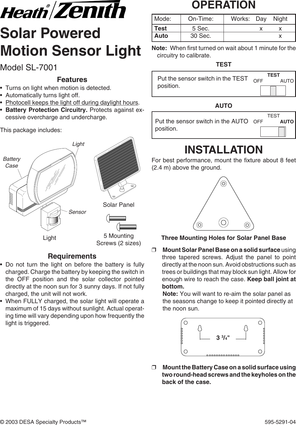 Page 1 of 8 - Heath-Zenith Heath-Zenith-Motion-Sensor-Light-Sl-7001-Users-Manual- 595-5291(rev03)  Heath-zenith-motion-sensor-light-sl-7001-users-manual