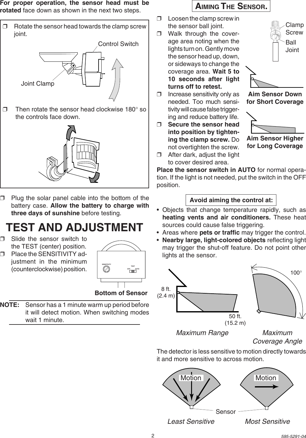 Page 2 of 8 - Heath-Zenith Heath-Zenith-Motion-Sensor-Light-Sl-7001-Users-Manual- 595-5291(rev03)  Heath-zenith-motion-sensor-light-sl-7001-users-manual
