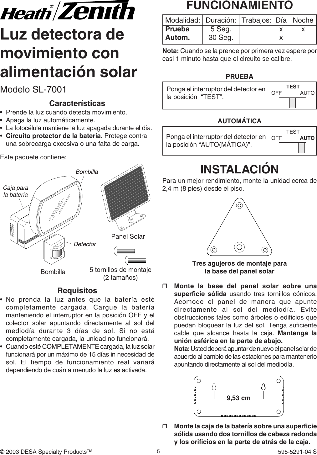 Page 5 of 8 - Heath-Zenith Heath-Zenith-Motion-Sensor-Light-Sl-7001-Users-Manual- 595-5291(rev03)  Heath-zenith-motion-sensor-light-sl-7001-users-manual