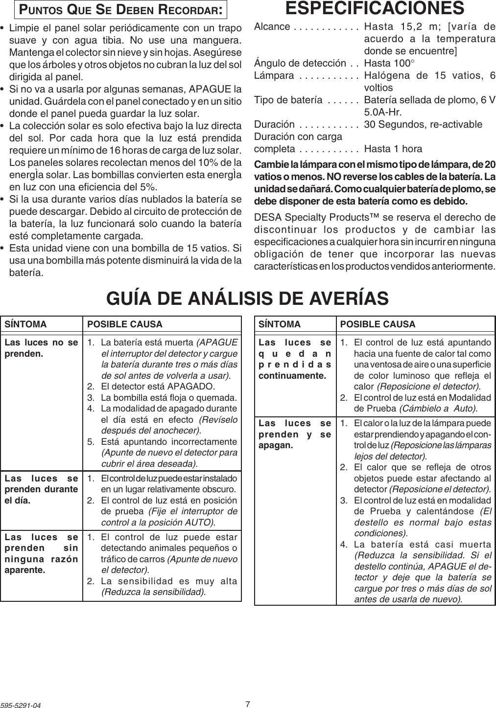 Page 7 of 8 - Heath-Zenith Heath-Zenith-Motion-Sensor-Light-Sl-7001-Users-Manual- 595-5291(rev03)  Heath-zenith-motion-sensor-light-sl-7001-users-manual