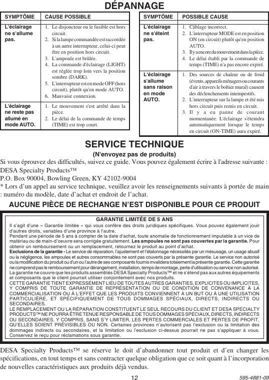 Page 12 of 12 - Heath-Zenith Heath-Zenith-Motion-Sensor-Wall-Switch-Sl-6105-Users-Manual- 595-4881-09  Heath-zenith-motion-sensor-wall-switch-sl-6105-users-manual