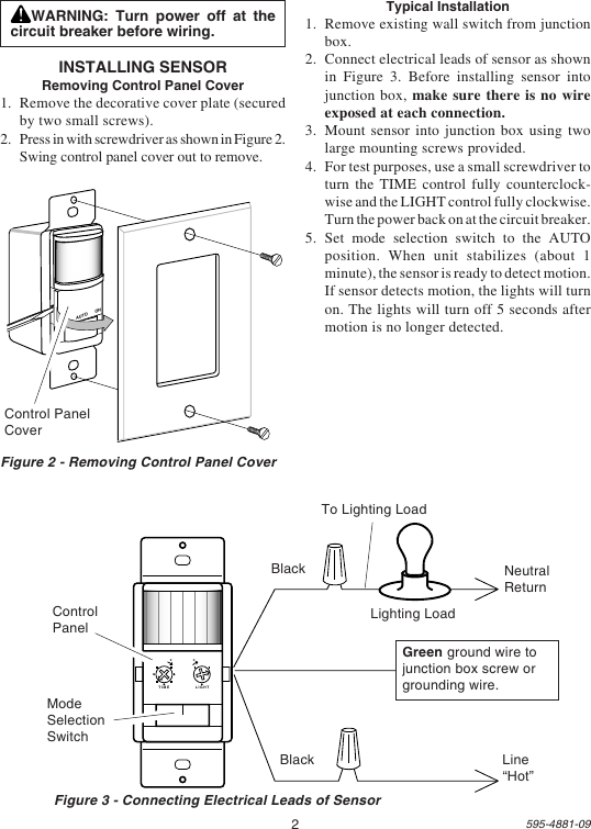 Page 2 of 12 - Heath-Zenith Heath-Zenith-Motion-Sensor-Wall-Switch-Sl-6105-Users-Manual- 595-4881-09  Heath-zenith-motion-sensor-wall-switch-sl-6105-users-manual