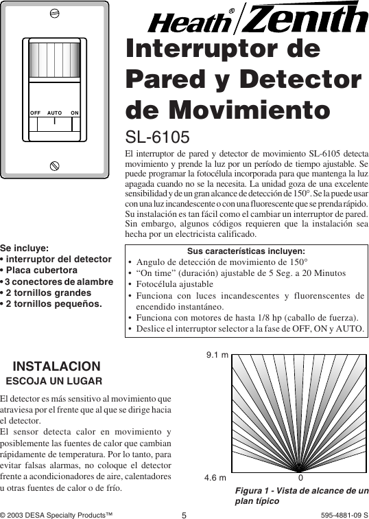 Page 5 of 12 - Heath-Zenith Heath-Zenith-Motion-Sensor-Wall-Switch-Sl-6105-Users-Manual- 595-4881-09  Heath-zenith-motion-sensor-wall-switch-sl-6105-users-manual
