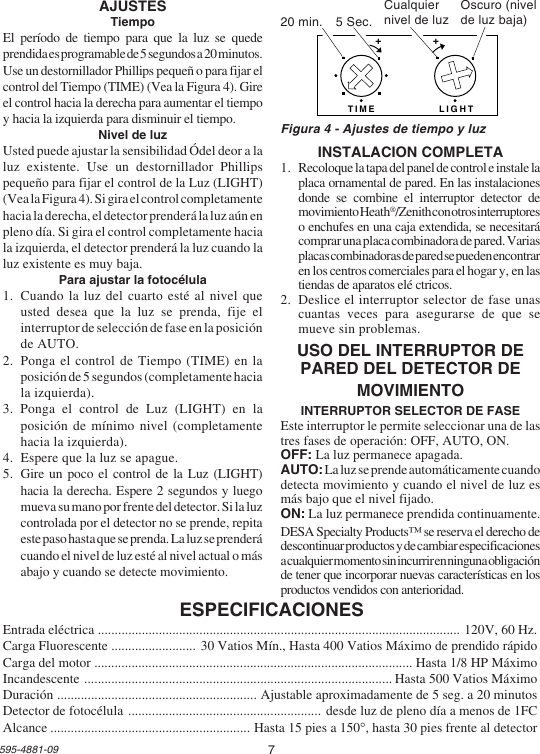 Page 7 of 12 - Heath-Zenith Heath-Zenith-Motion-Sensor-Wall-Switch-Sl-6105-Users-Manual- 595-4881-09  Heath-zenith-motion-sensor-wall-switch-sl-6105-users-manual