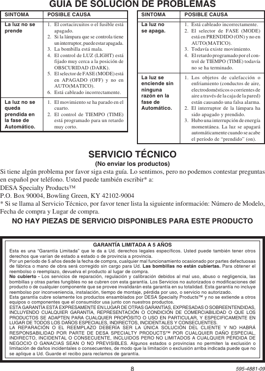Page 8 of 12 - Heath-Zenith Heath-Zenith-Motion-Sensor-Wall-Switch-Sl-6105-Users-Manual- 595-4881-09  Heath-zenith-motion-sensor-wall-switch-sl-6105-users-manual