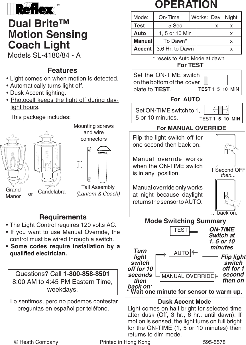 Heath Zenith Motion Sensor Light Manual Override Shelly Lighting