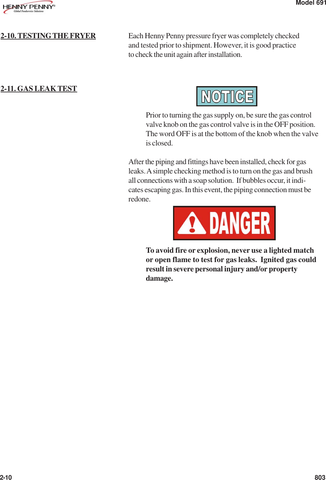 Page 10 of 11 - Henny-Penny Henny-Penny-Pfg-691-Users-Manual- PFG-691 Operators - Installation  Henny-penny-pfg-691-users-manual