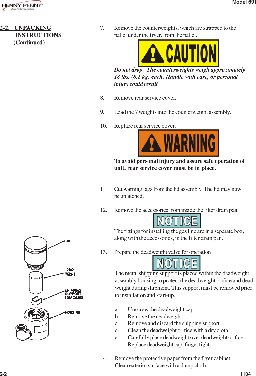 Page 2 of 11 - Henny-Penny Henny-Penny-Pfg-691-Users-Manual- PFG-691 Operators - Installation  Henny-penny-pfg-691-users-manual