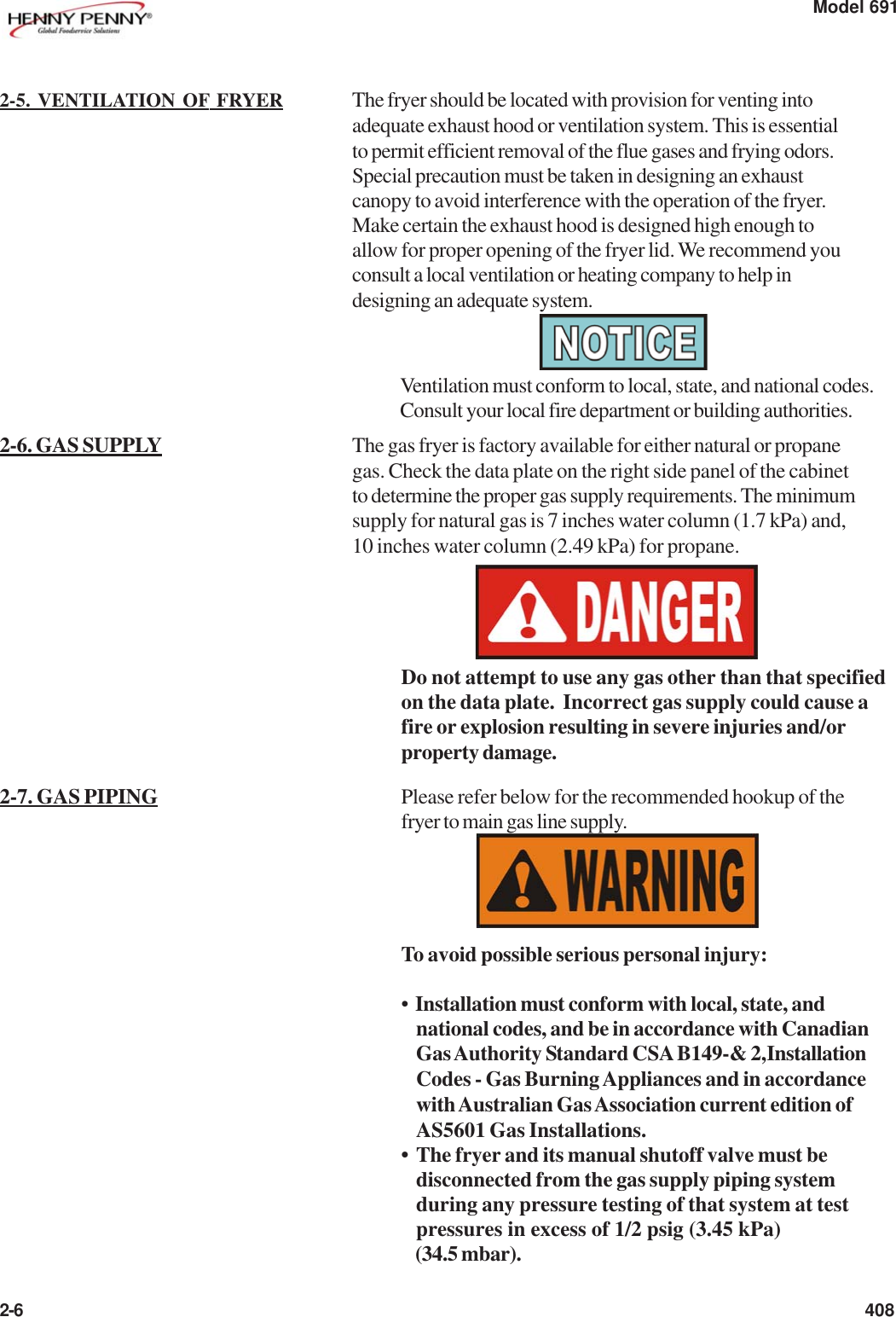 Page 6 of 11 - Henny-Penny Henny-Penny-Pfg-691-Users-Manual- PFG-691 Operators - Installation  Henny-penny-pfg-691-users-manual