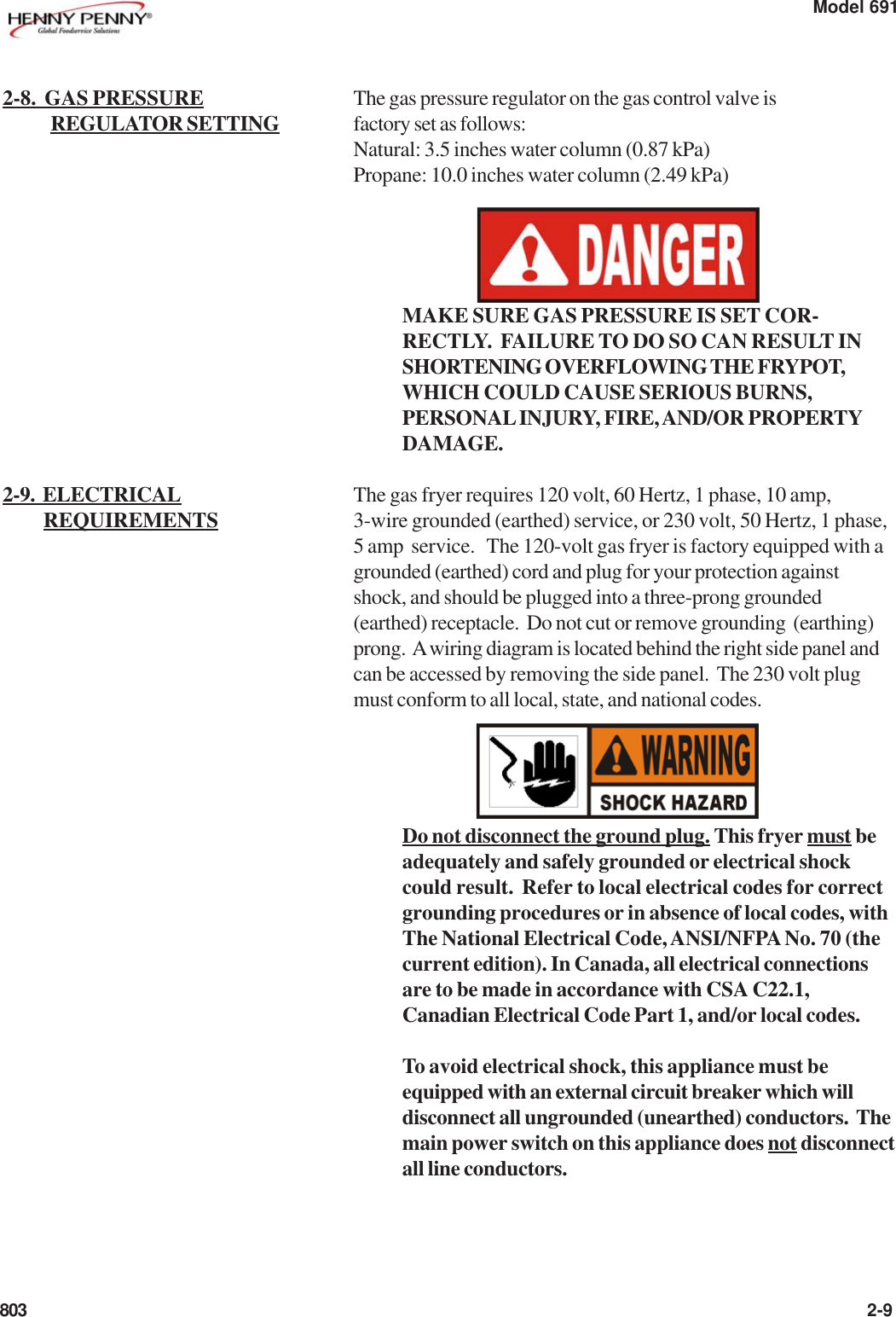 Page 9 of 11 - Henny-Penny Henny-Penny-Pfg-691-Users-Manual- PFG-691 Operators - Installation  Henny-penny-pfg-691-users-manual