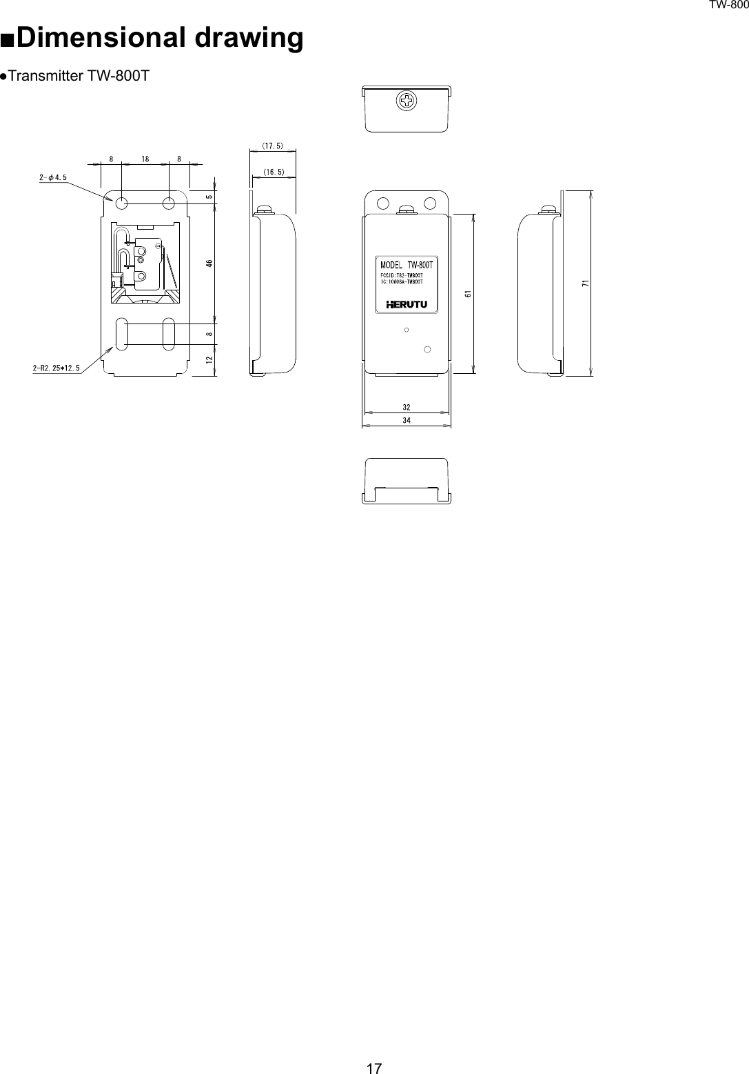 TW-800 17  ■Dimensional drawing ●Transmitter TW-800T                                      