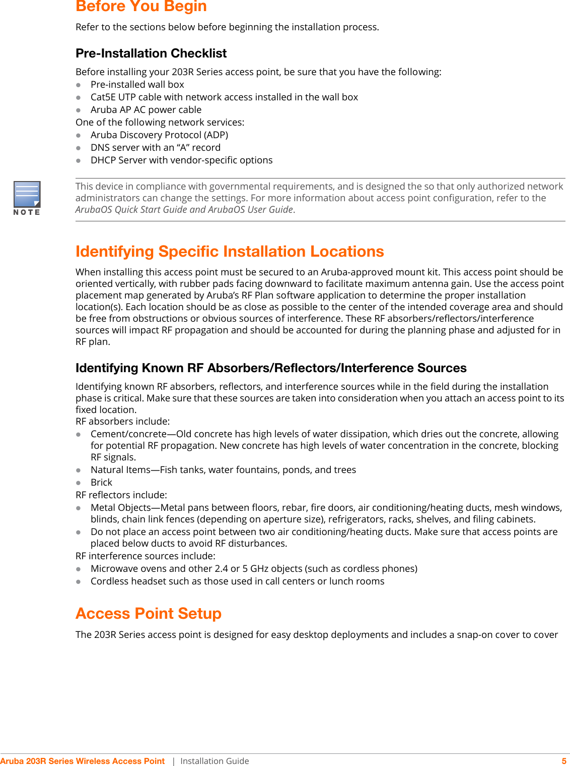 Page 5 of Hewlett Packard Enterprise APINR203P203 802.11 a/b/g/n/ac Wireless Access Point User Manual AP 203R Install Guide