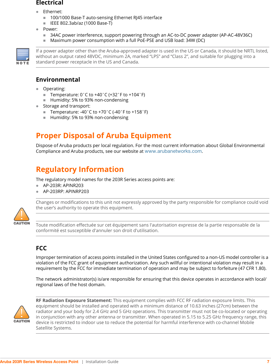 Page 7 of Hewlett Packard Enterprise APINR203P203 802.11 a/b/g/n/ac Wireless Access Point User Manual AP 203R Install Guide