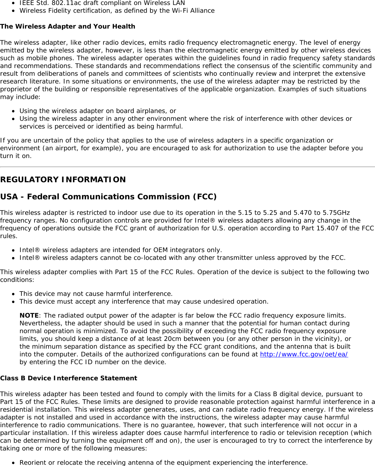 Page 15 of Hewlett Packard Enterprise EL3009260 Wifi/BT Module User Manual Intel     WiFi Adapter Information Guide