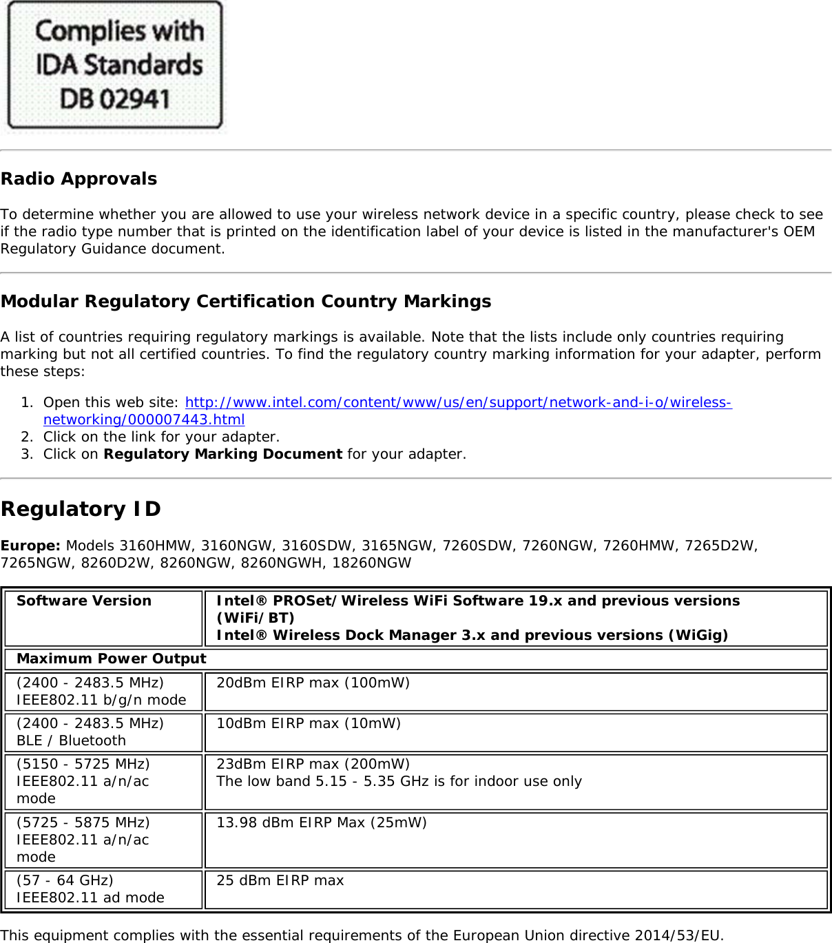 Page 19 of Hewlett Packard Enterprise EL3009260 Wifi/BT Module User Manual Intel     WiFi Adapter Information Guide