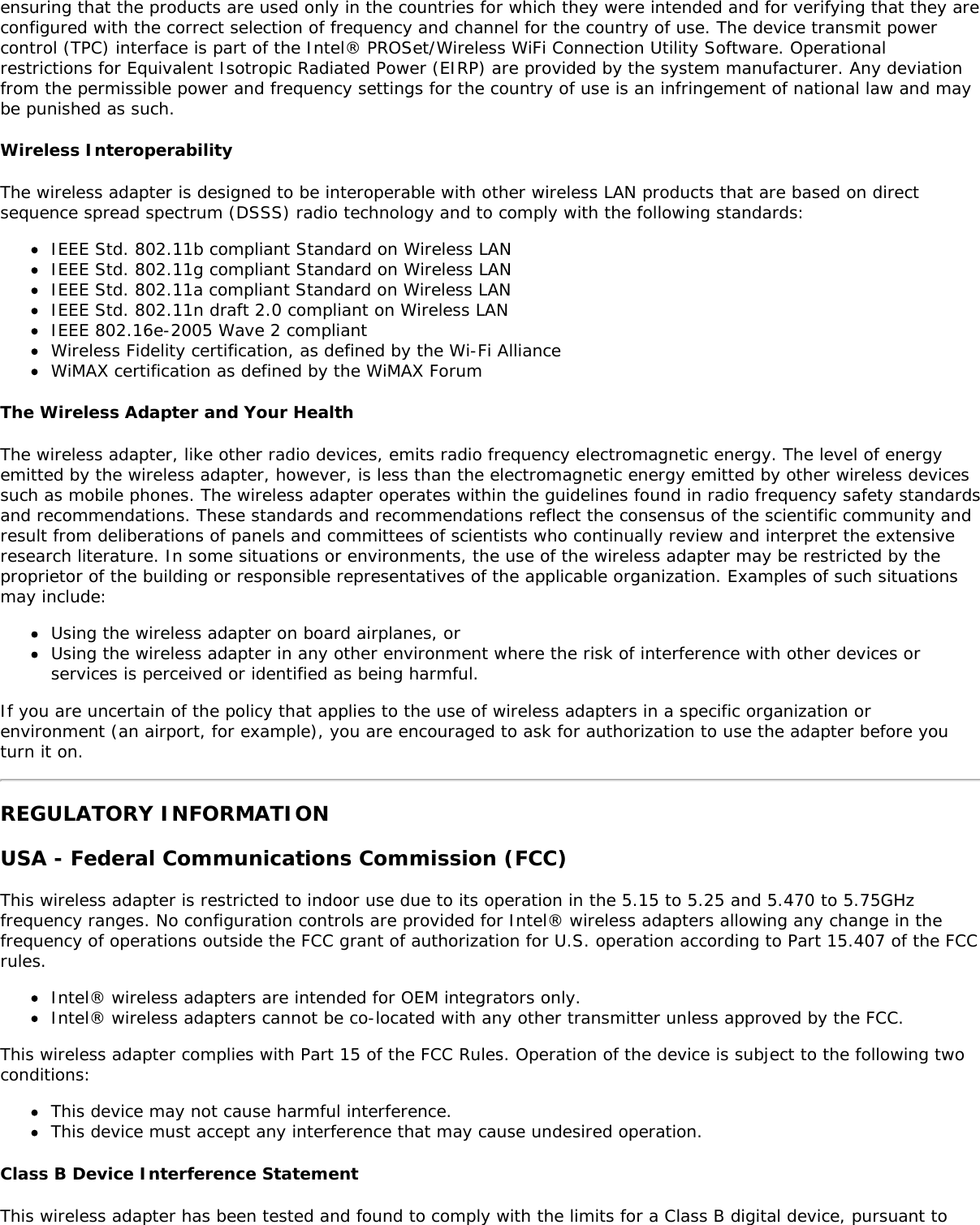 Page 9 of Hewlett Packard Enterprise EL3009260 Wifi/BT Module User Manual Intel     WiFi Adapter Information Guide