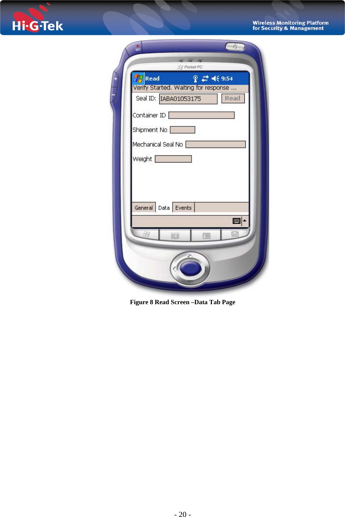  - 20 -  Figure 8 Read Screen –Data Tab Page 