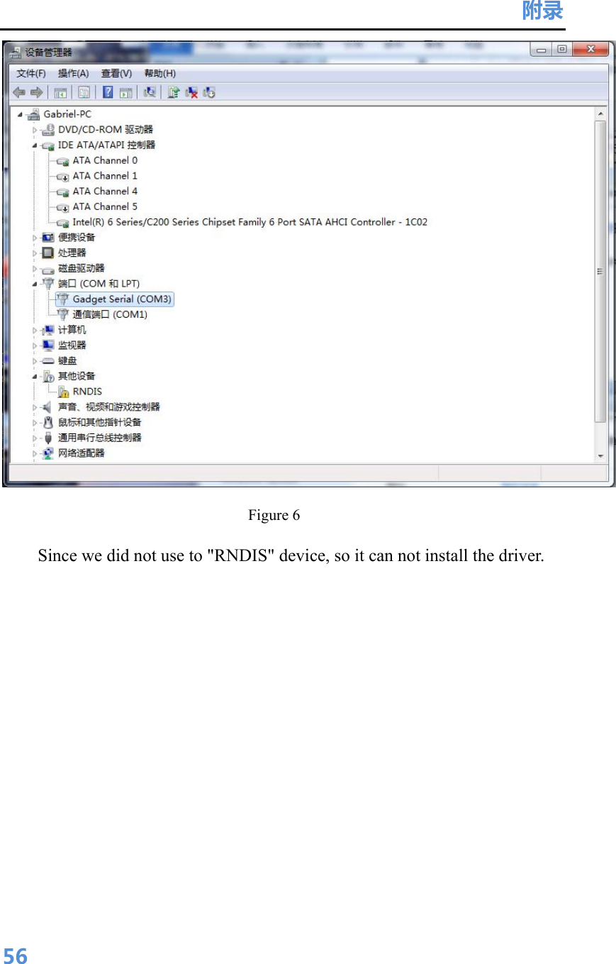 附录  56 Figure 6 Since we did not use to &quot;RNDIS&quot; device, so it can not install the driver. 