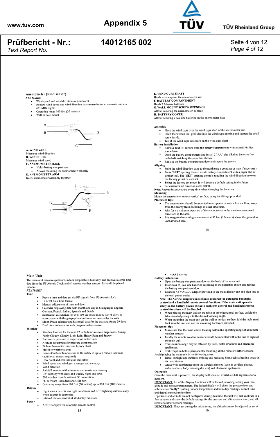 www.tuv.com Appendix 5 Prüfbericht - Nr.: Test Report No. 14012165 002  Seite 4 von 12 Page 4 of 12   
