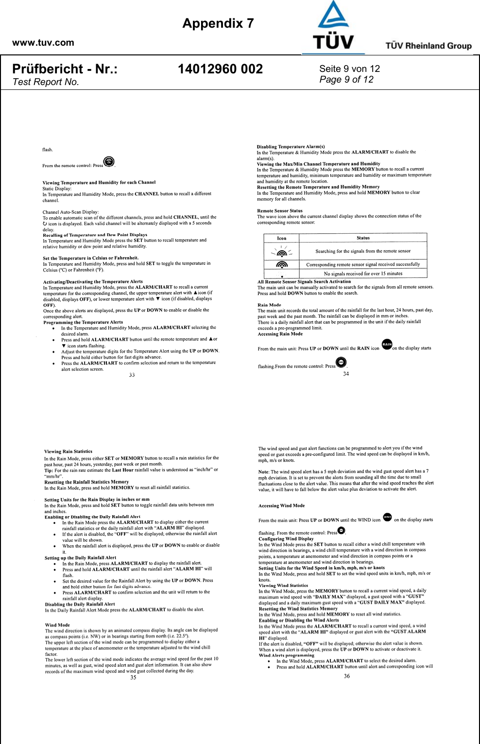    www.tuv.com  Appendix 7 Prüfbericht - Nr.: Test Report No. 14012960 002  Seite 9 von 12 Page 9 of 12  