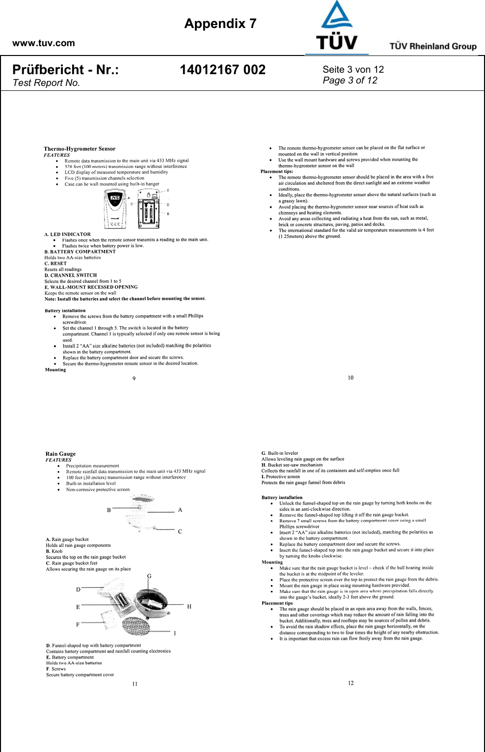    www.tuv.com  Appendix 7 Prüfbericht - Nr.: Test Report No. 14012167 002  Seite 3 von 12 Page 3 of 12  