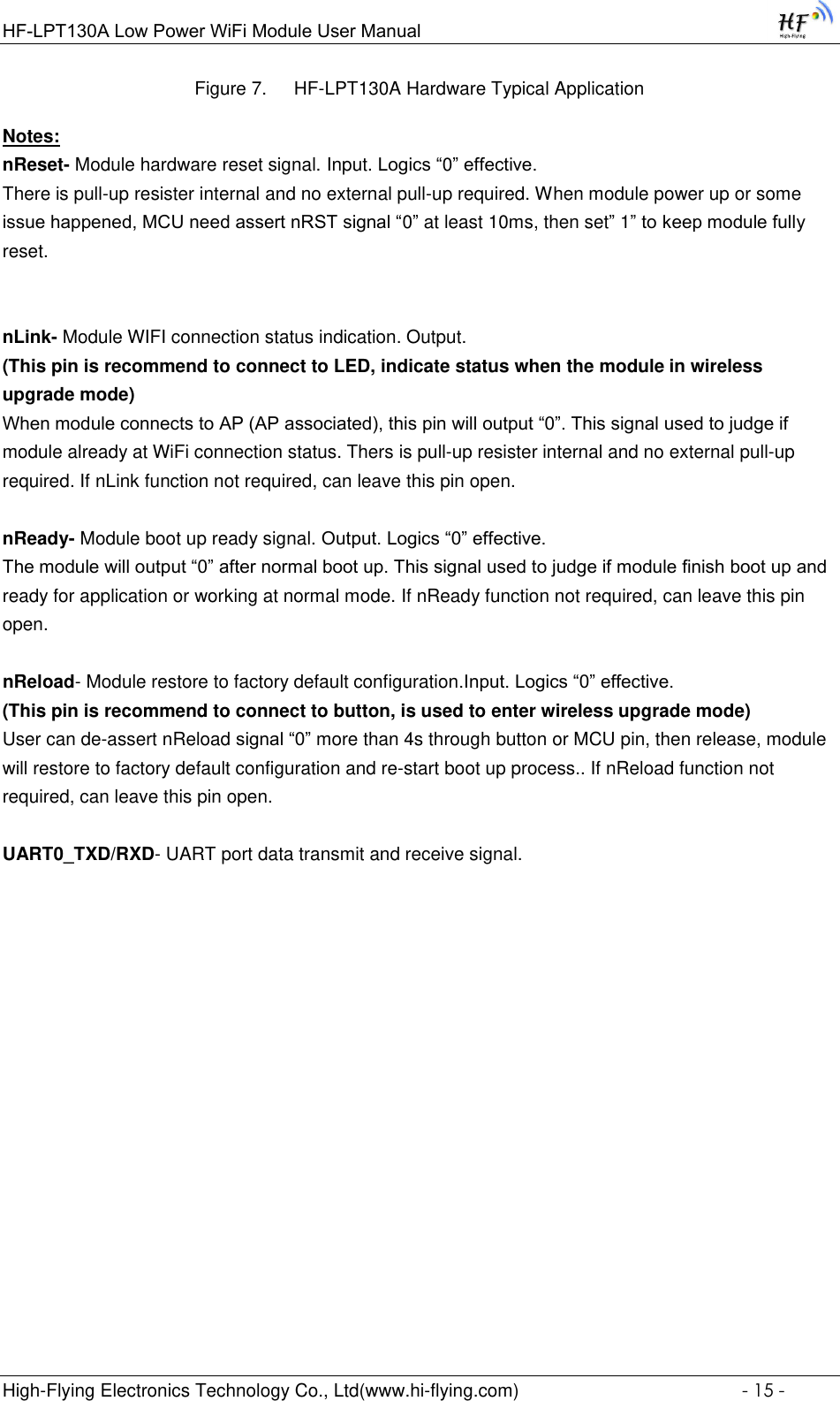 Page 15 of High Flying Electronics Technology HF-LPT130A Wi-Fi Module User Manual GPON SFU System Design