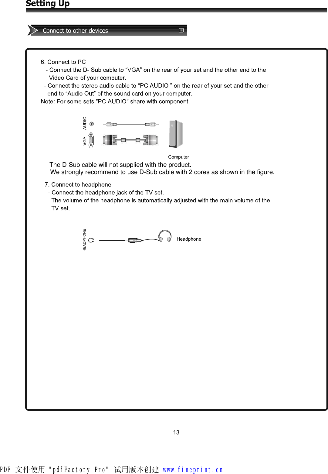 The D-Sub cable will not supplied with the product.PDF 文件使用 &quot;pdfFactory Pro&quot; 试用版本创建 www.fineprint.cnWe strongly recommend to use D-Sub cable with 2 cores as shown in the figure.