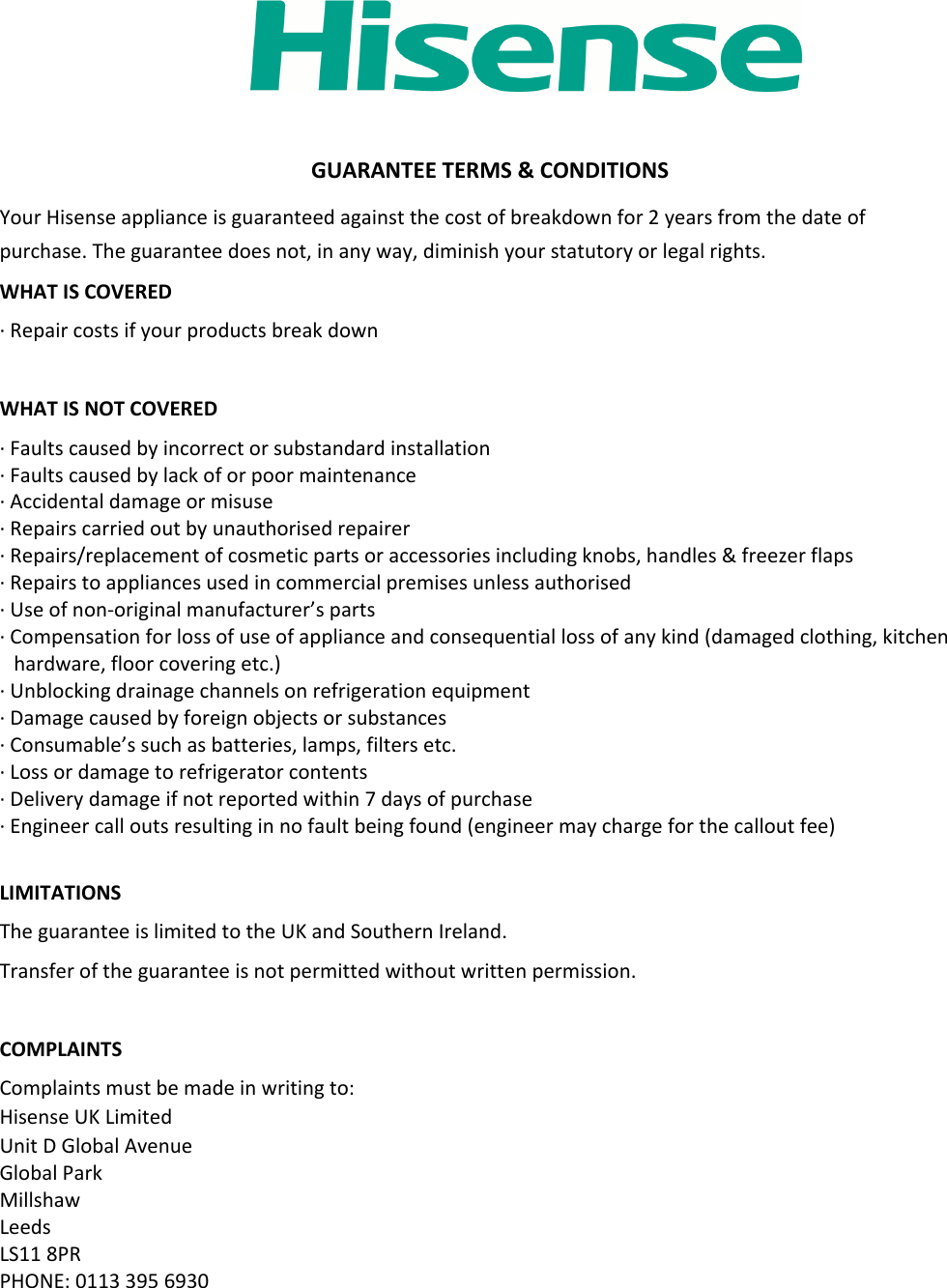 Page 2 of 2 - Hisense-washing-machine-warrantee-certificate