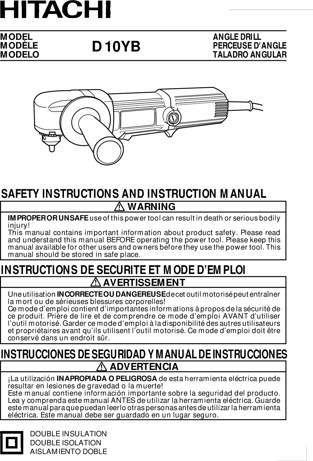 Page 1 of 1 - Hitachi-Koki-Usa Hitachi-Koki-Usa-D10Yb-Users-Manual-  Hitachi-koki-usa-d10yb-users-manual