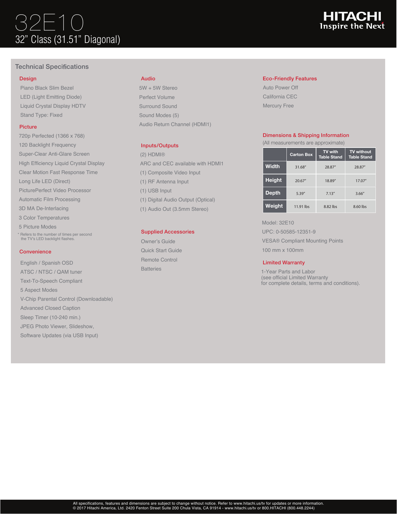 Page 2 of 2 - Hitachi 32E10_Hitachi Specification 32E10