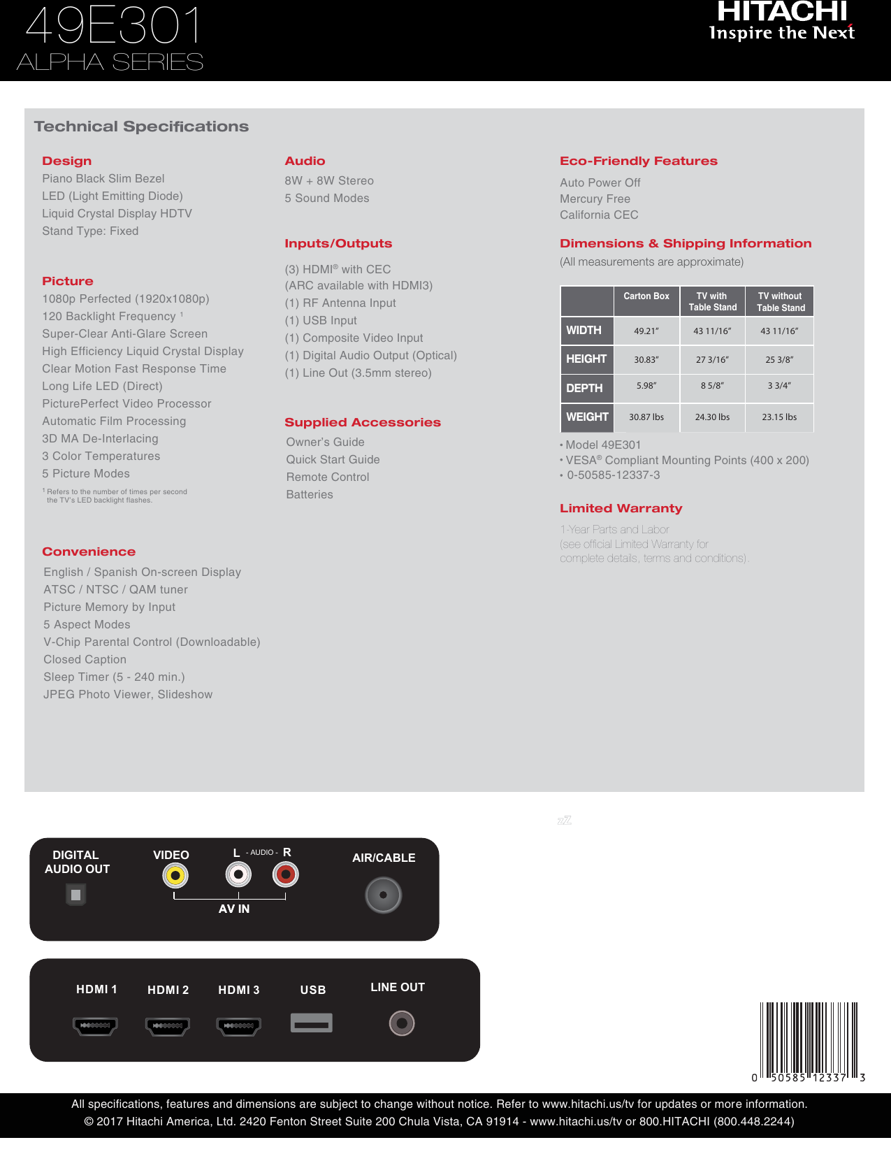 Page 2 of 2 - Hitachi 49E301_Hitachi_ss Specification 49E301