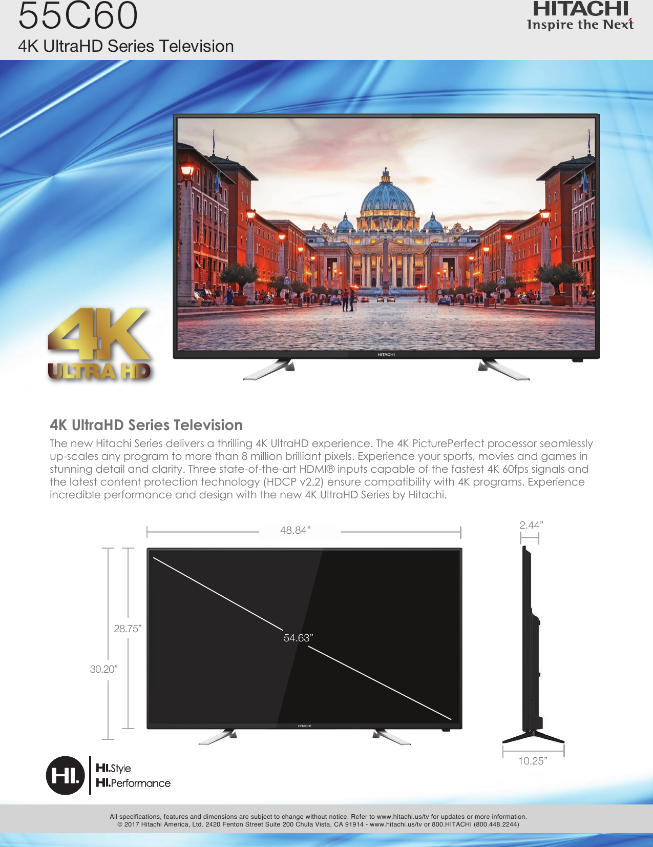 Page 1 of 2 - Hitachi 55C60_TV_ss Specification 55C60