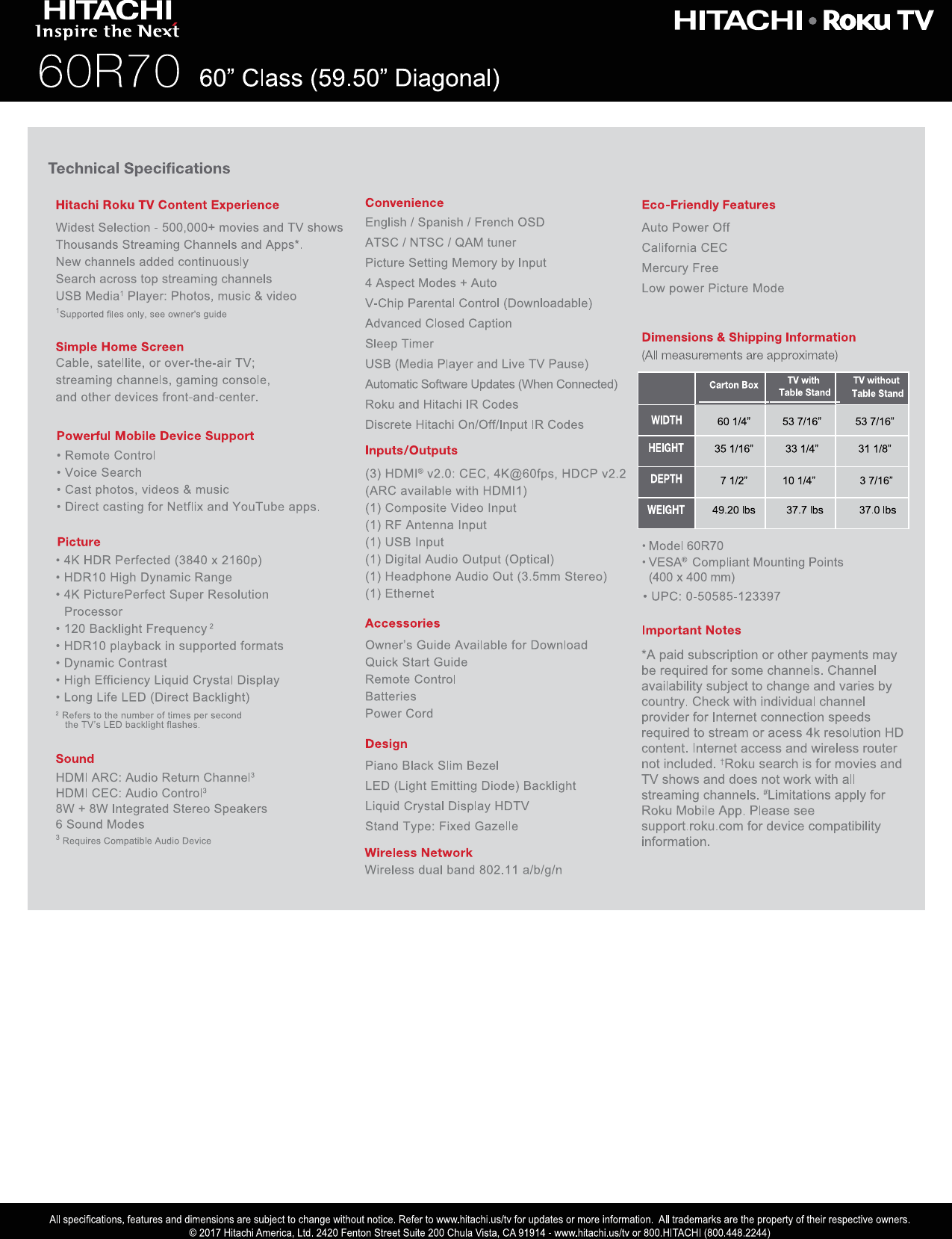 Page 2 of 2 - Hitachi 60R70_Hitachi_ss Specification 60R70