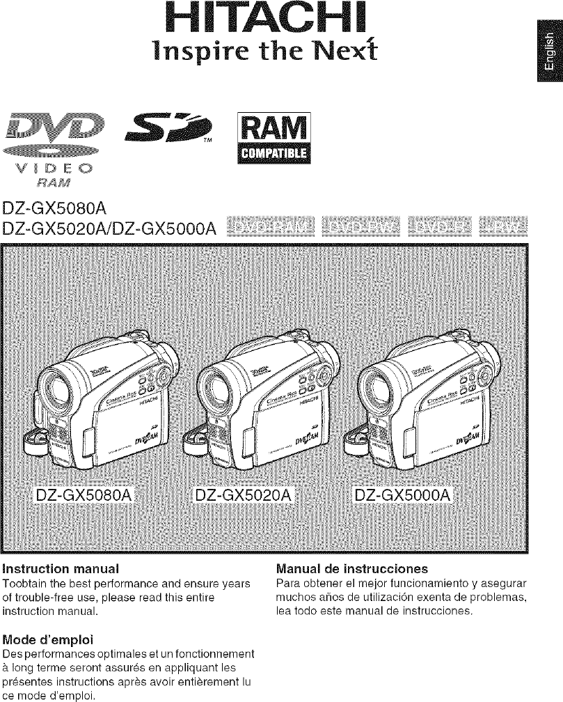Hitachi DZ GX5020A User Manual DIGITAL CAMCORDER Manuals And Guides