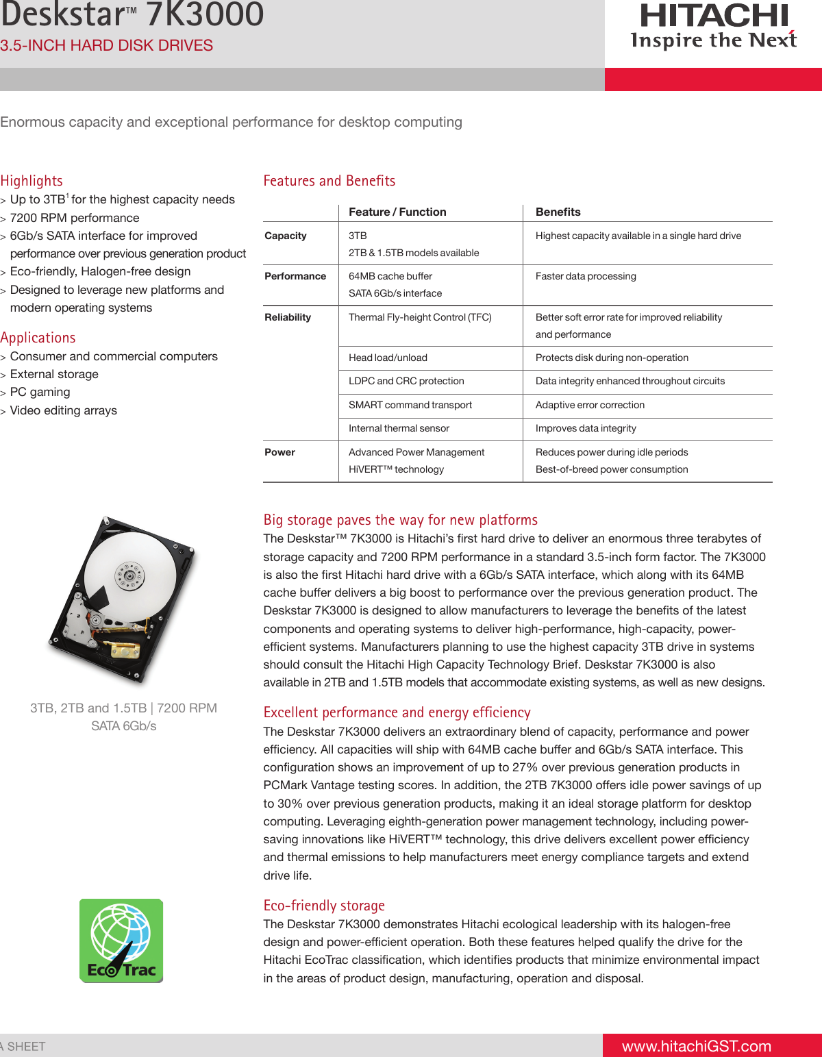 Page 1 of 2 - Hitachi Hitachi-Deskstar-7K3000-Users-Manual- HGST Deskstar 7K3000  Hitachi-deskstar-7k3000-users-manual