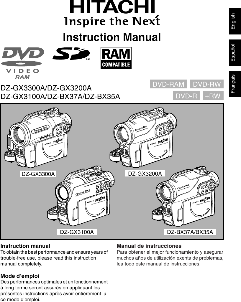 Hitachi Dz Bx37a Instruction Manual Gx3300a Gx30a Gx3100a Bx37a Bx35a