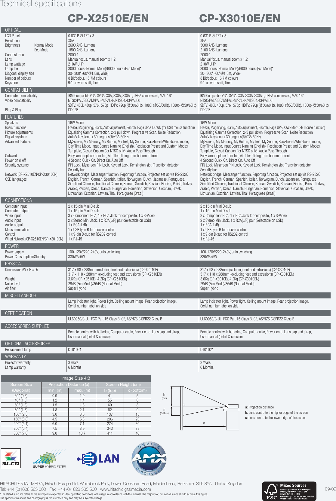 Hitachi Projector Cp X2510En Users Manual X2510_X3010_Brochure_UK
