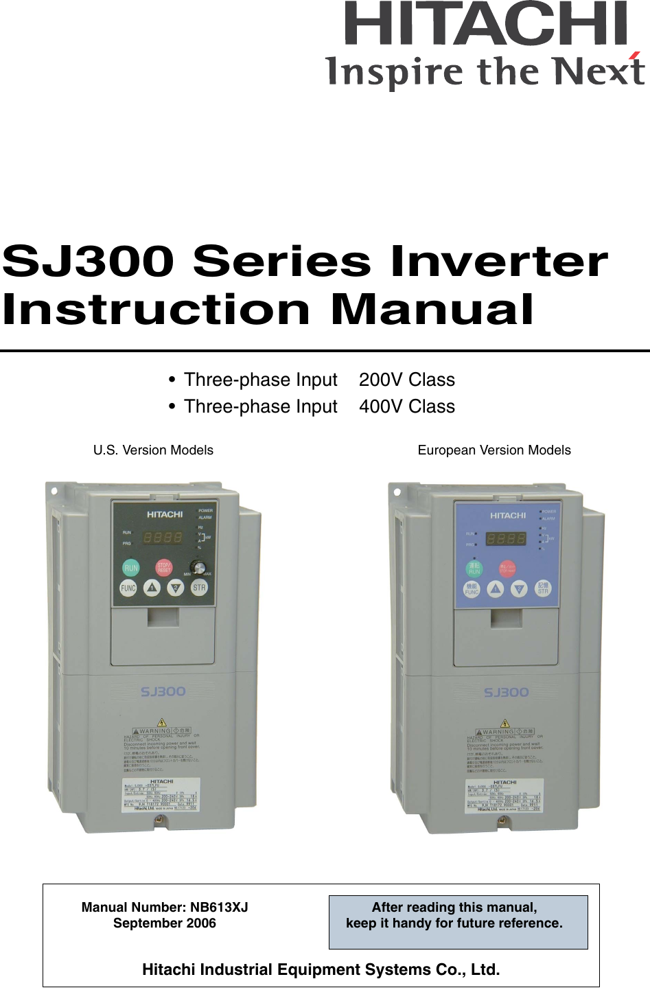 Hitachi Sj Series Users Manual Inverter Instruction