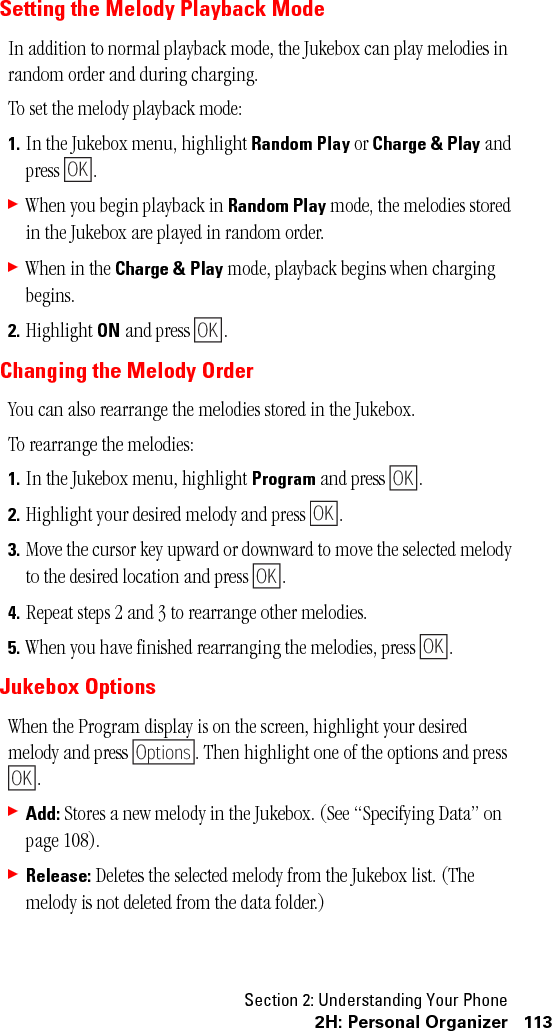 Section 2: Understanding Your Phone114 2H: Personal Organizer