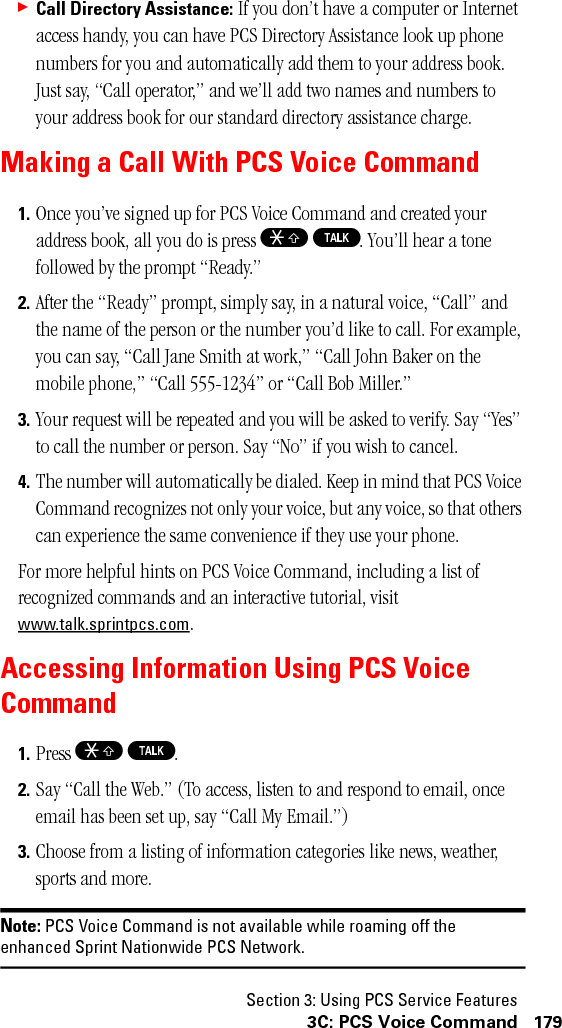 Section 3: Using PCS Service Features180 3C: PCS Voice Command