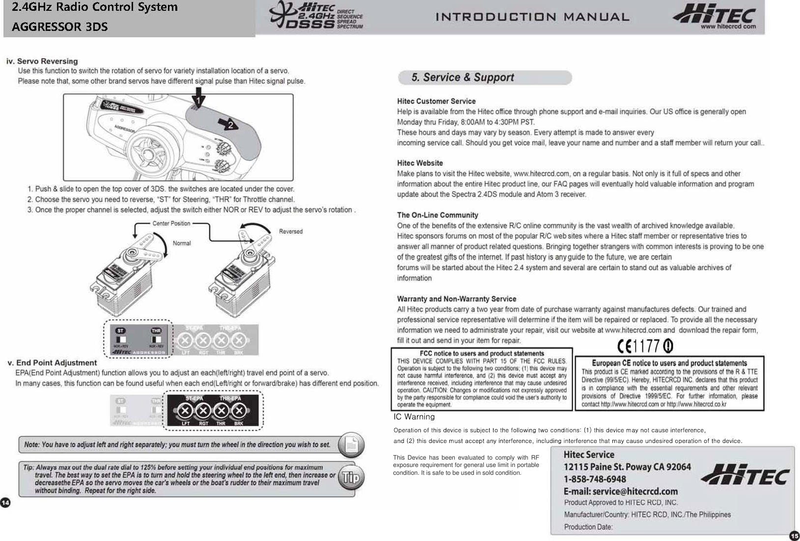 Hitec RCD AGGRES3DS 2.4GHz Radio Control System User Manual 20101117